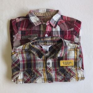 guess 2-pack bundle plaid cotton button down collared shirts 18 months baby boy